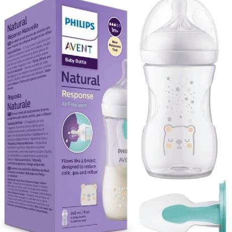 شیشه شیر 260 میل سوپاپ دار نسل جدید ریسپانس طرح خرس و ستاره Philips Avent Response — تصویر ۵
