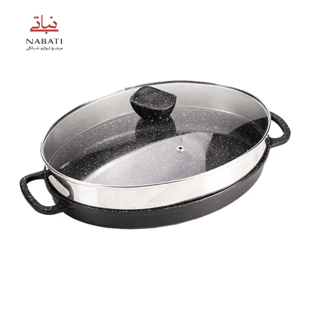 تابه چدن بیضی مدل angle (با درب شیشه) — تصویر ۲
