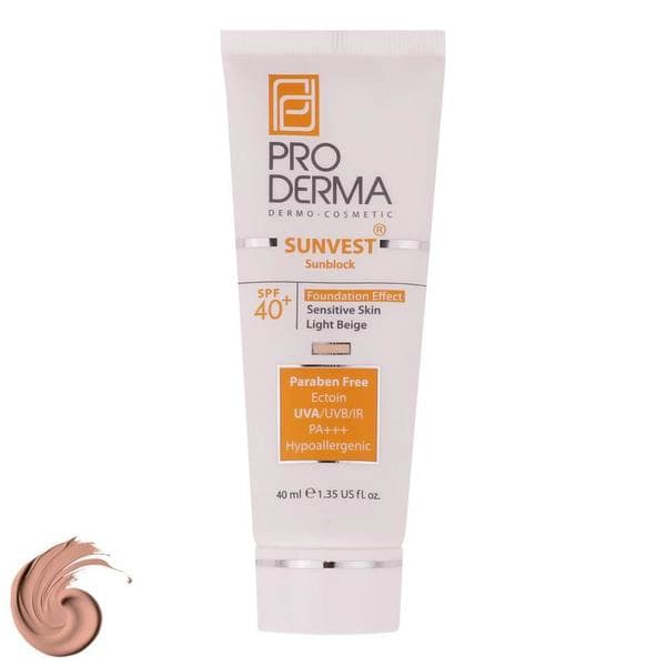 ضدآفتاب بژ روشن Proderma پرودرما SPF40 مناسب پوست حساس — تصویر ۲
