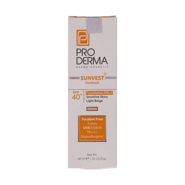 ضدآفتاب بژ روشن Proderma پرودرما SPF40 مناسب پوست حساس — تصویر ۳