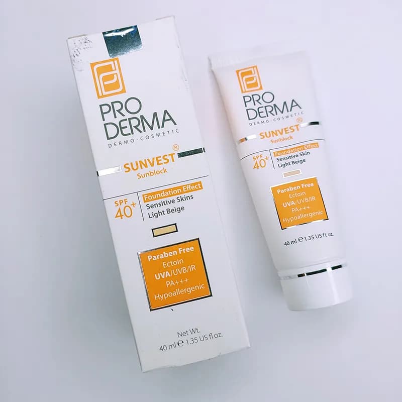 ضدآفتاب بژ روشن Proderma پرودرما SPF40 مناسب پوست حساس — تصویر ۱۱