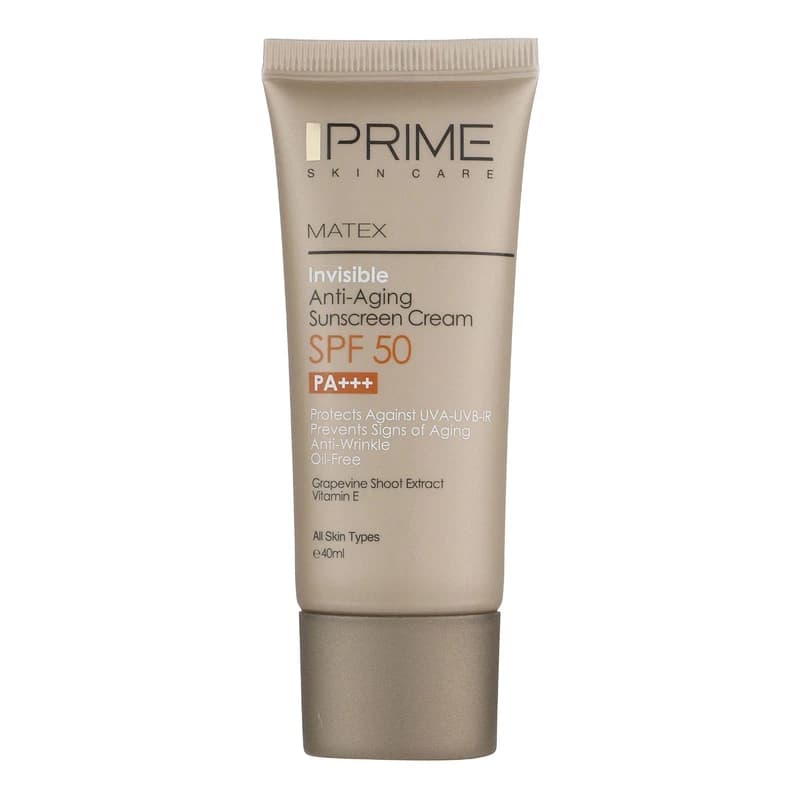 کرم ضد آفتاب و جوان کننده بی رنگ پریم SPF50 مدل Matex مناسب انواع پوست حجم 40 میلی لیتر