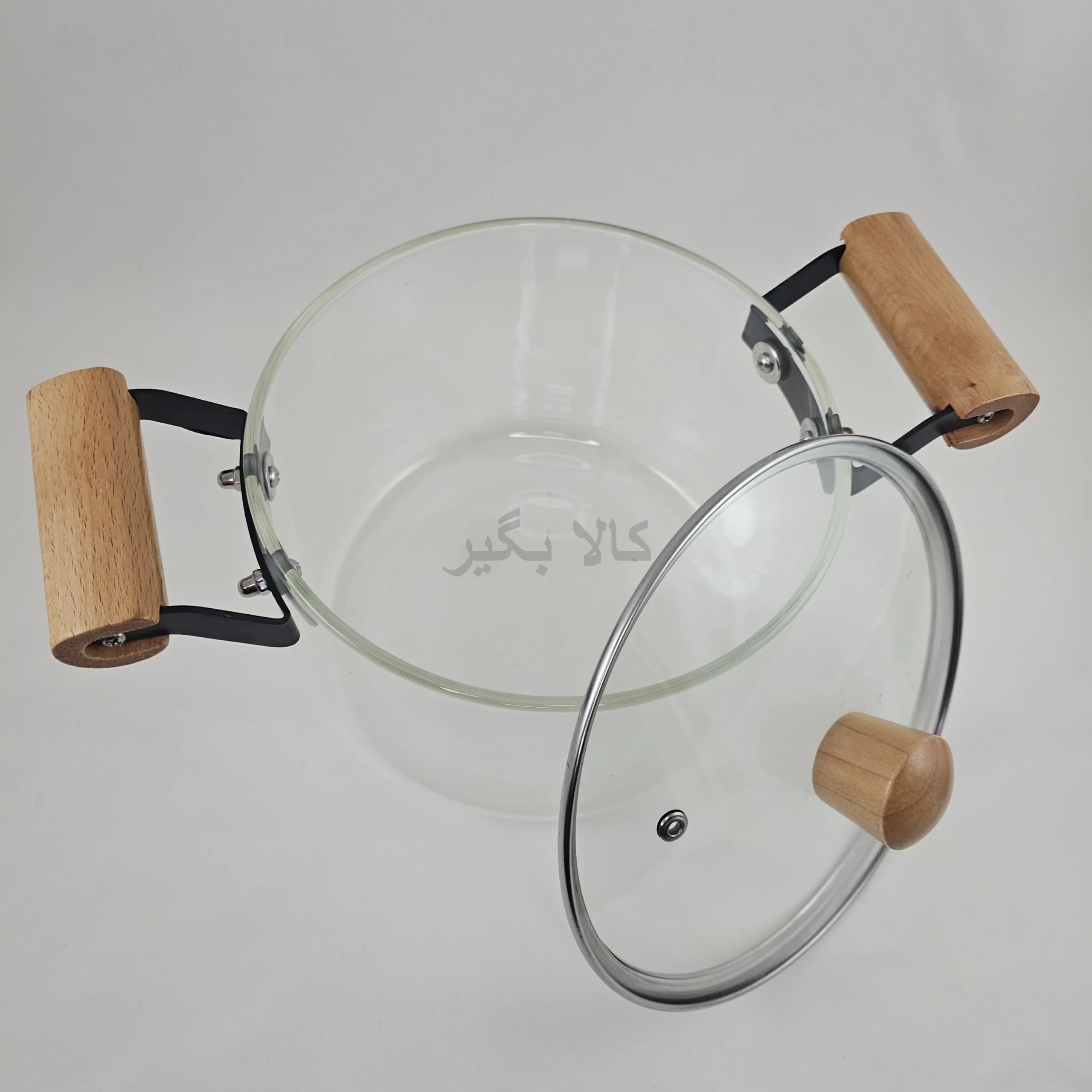 قابلمه 3.5 لیتری پیرکس شعله مستقیم دسته چوبی — تصویر ۳