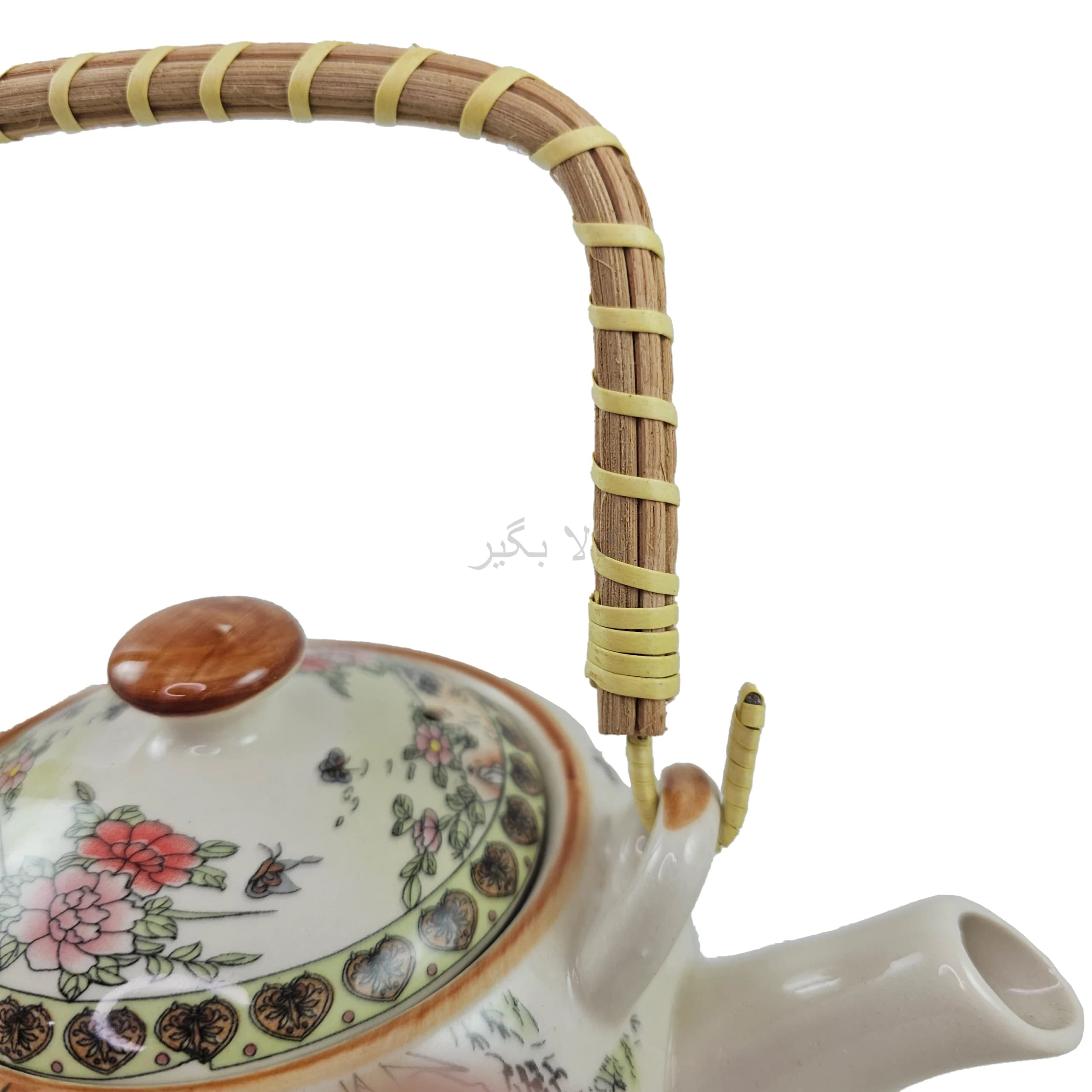 خرید قوری چینی دسته حصیری با صافی — تصویر ۸
