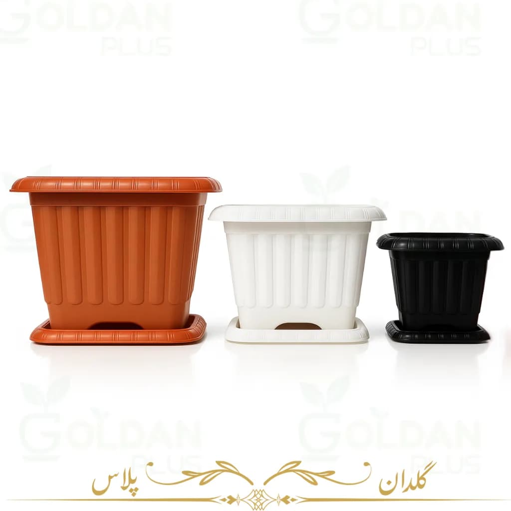 گلدان پلاستیک مربعی در 8 سایز متنوع – مدل لوتوس — تصویر ۲