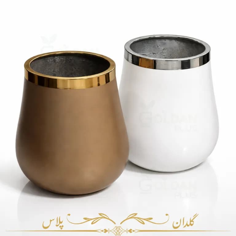 گلدان فایبرگلاس مدل گلابی لبه طلایی فلزی