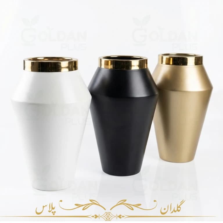 گلدان فایبرگلاس لبه طلایی – مدل روما — تصویر ۲
