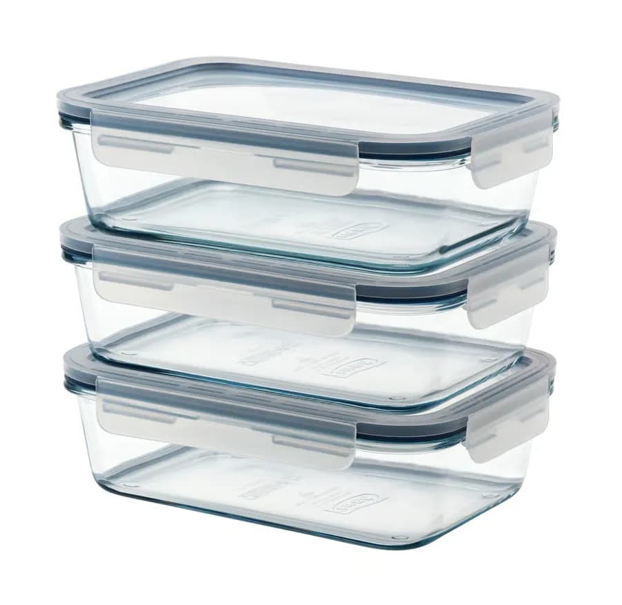 پک 3 عددی ظرف غذا با درب، مستطیل / شیشه 1 لیتری ایکیا مدل IKEA 365+