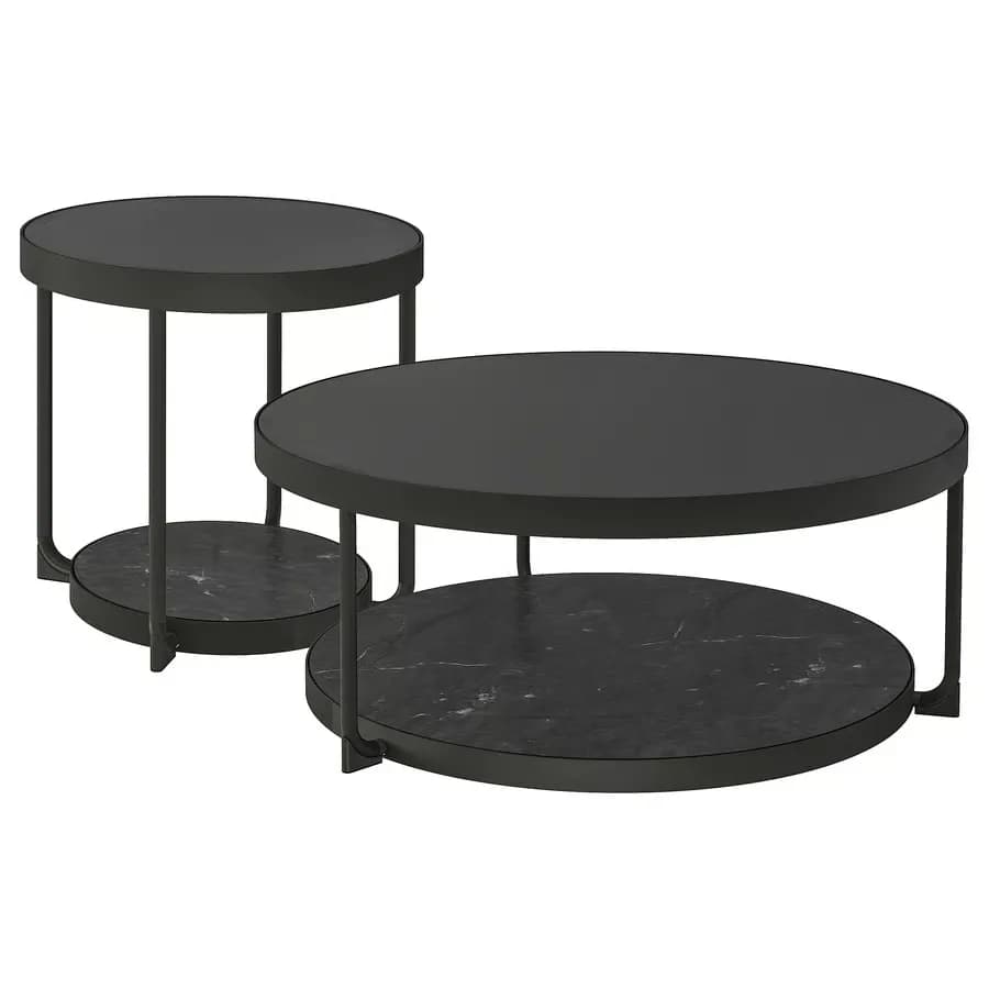 میز قهوه / میز کنار مبلی، ست ۲ عددی، طرح مرمر آنتراسیت / شیشه مشکی ایکیا مدل FRÖTORP — تصویر ۲
