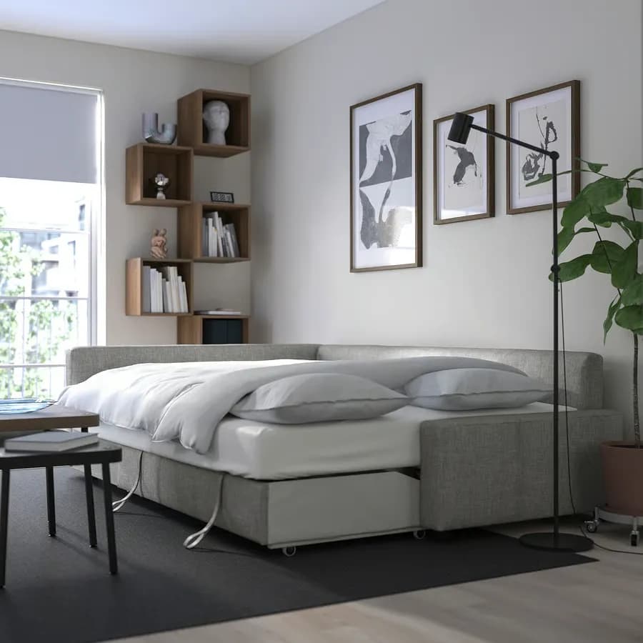 مبل راحتی گوشه‌ای با فضای ذخیره‌سازی خاکستری روشن Faringe ایکیا مدل FRIHETEN / KLAGSHAMN — تصویر ۶