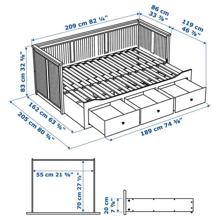 مبل تختخواب شو با ۳ کشو/۲ تشک، سفید سایز ۸۰x۲۰۰ ایکیا مدل HEMNES — تصویر ۸