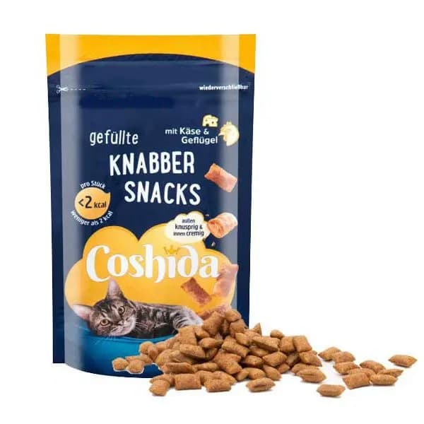 تشویقی گربه کوشیدا بالشتی، کرانچی مغزدار با طعم مرغ و پنیر Coshida Gefüllte Knabber Snacks Cheese & Chicken وزن 150 گرم — تصویر ۴