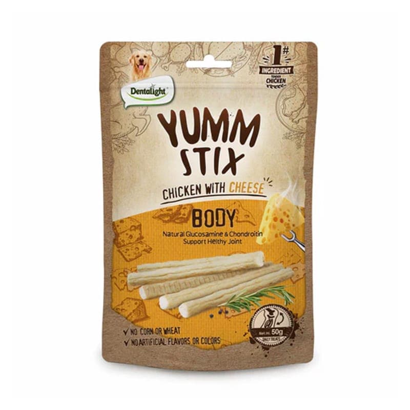 تشویقی سگ یام استیکس دنتالایت با طعم مرغ و پنیر Dentalight Yumm Stix Energy Chicken with Cheese Dog Treat وزن 50 گرم