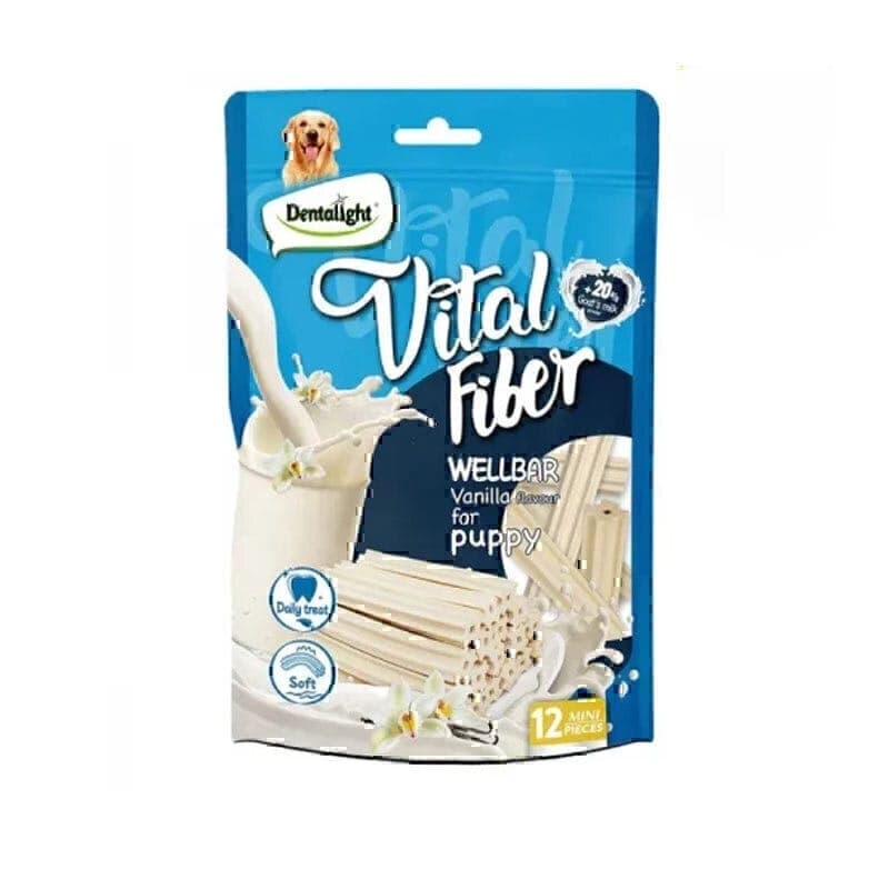 تشویقی توله سگ ویتال فیبر دنتالایت با طعم شیر بز و وانیل Dentalight Vital Fiber Wellbar بسته 12 عددی