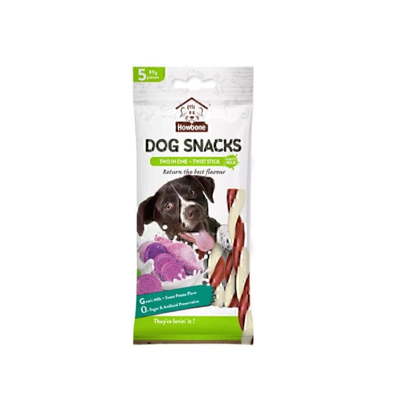 اسنک تشویقی پیچی سگ هابون با طعم سیب زمینی شیرین و شیر بُز Howbone Dog Twist Snacks With Goat’s Milk And Sweet Potato بسته 5 عددی