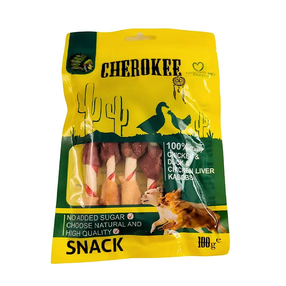 تشویقی سگ چروکی CHEROKEE مدادی دور پیچ مرغ و اردک با جگر 100 گرم — تصویر ۳