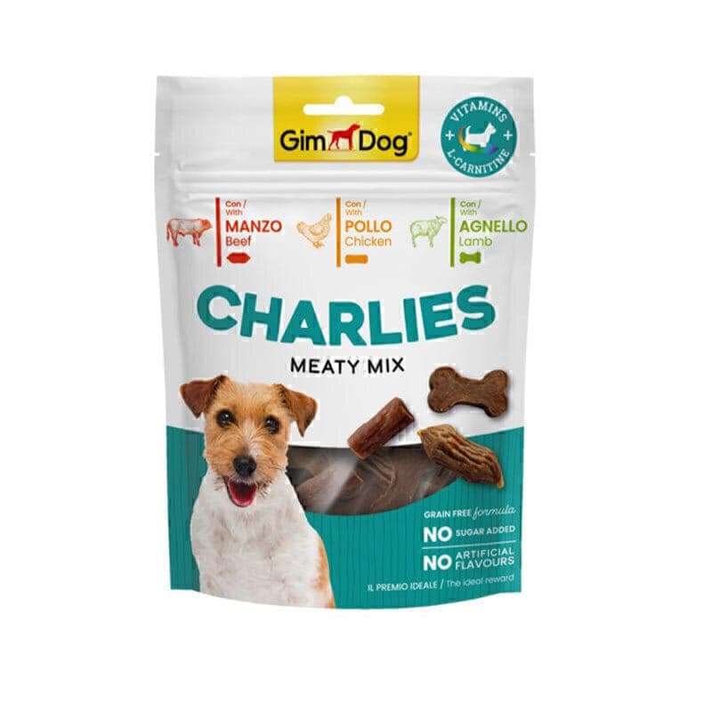 تشویقی سگ جیم داگ چارلیز طعم میکس GimDog Charlies Jerkies Dog Treat With Meaty Mix وزن 70 گرم