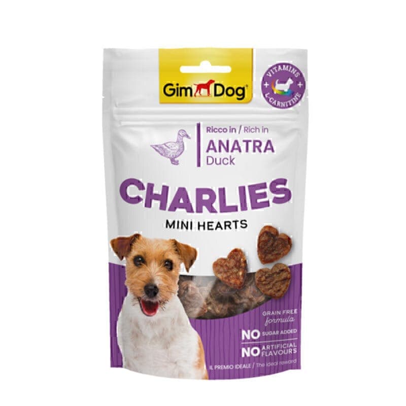 تشویقی سگ جیم داگ چارلیز طعم اردک GimDog Charlies Mini Hearts Dog Treat With Duck وزن 70 گرم — تصویر ۲