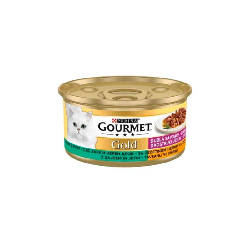 کنسرو غذای گربه گورمت با طعم گوشت خرگوش و جگر Gourmet Gold Rabbit & Liver In Gravy وزن ۸۵ گرم — تصویر ۲