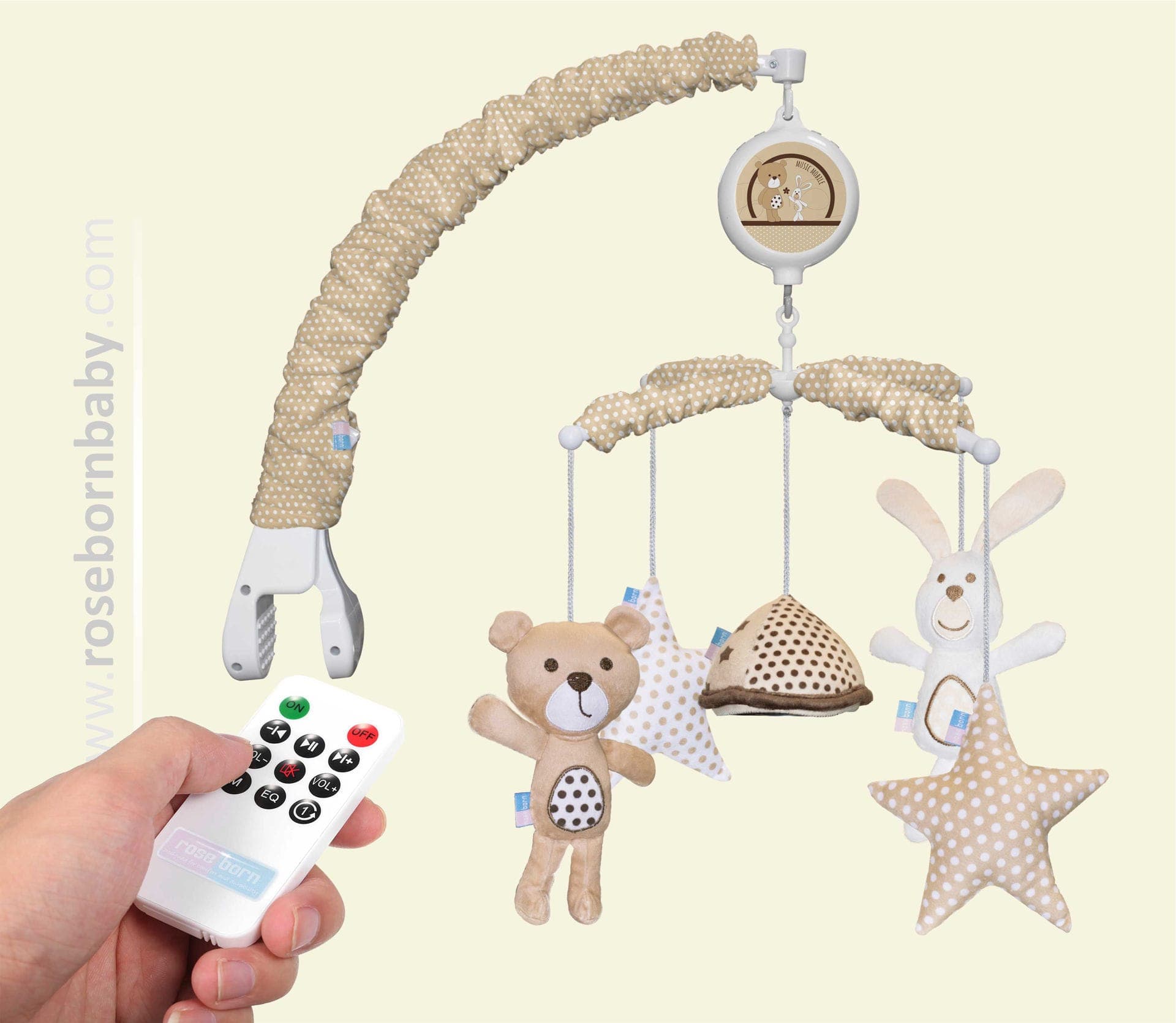 آویز موزیکال ریموت‌ دار تخت نوزاد رزبرن BEAR & KITE