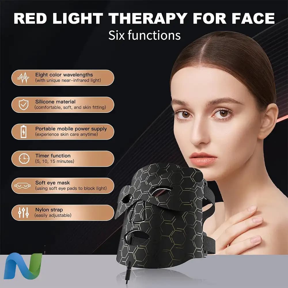 ماسک صورت نوردرمانی قرمز McDen با ۷ رنگ نور ملایم LED — تصویر ۷