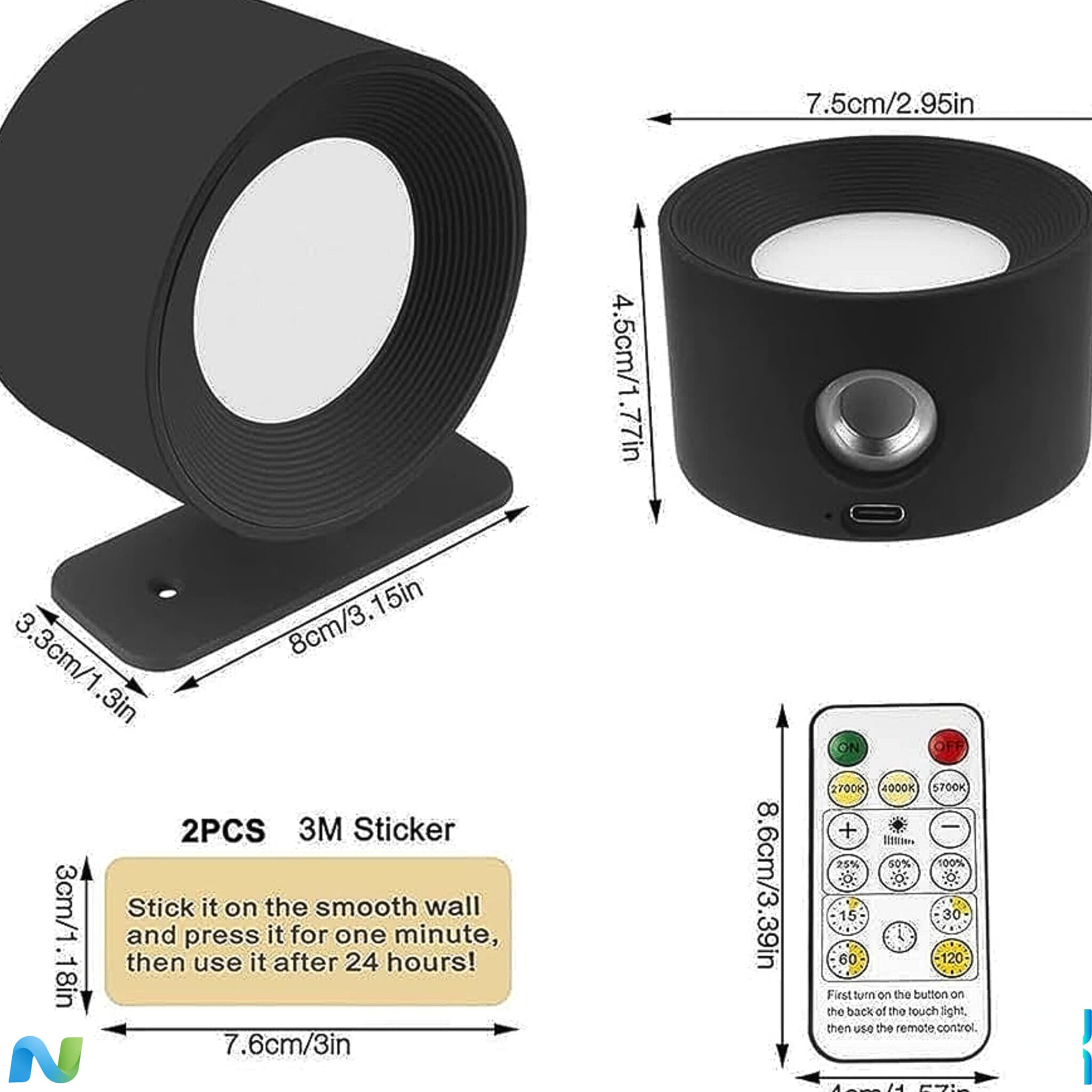 چراغ دیواری LED شارژی دو عددی با چرخش 360 درجه — تصویر ۴