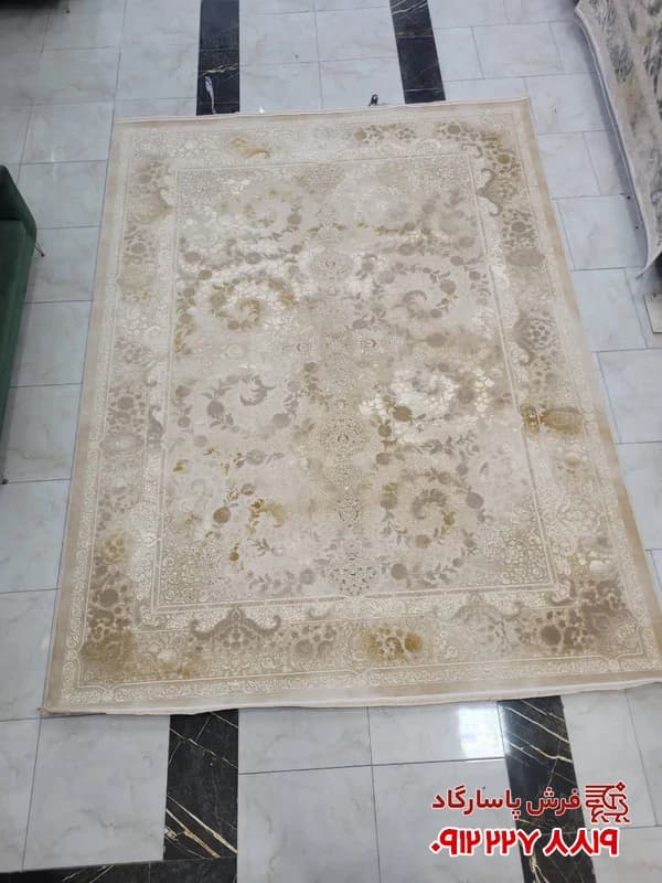 فرش جدید وینتیج زمنیه موکا 1200 شانه افشان طلاکوب — تصویر ۲