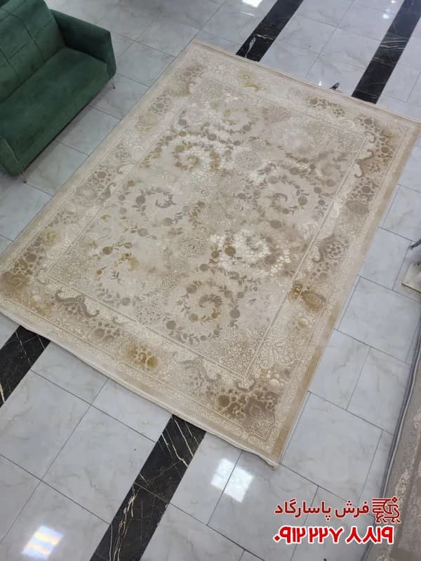 فرش جدید وینتیج زمنیه موکا 1200 شانه افشان طلاکوب — تصویر ۱۱