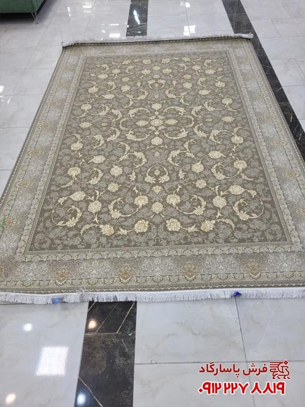 فرش طلاکوب گلبرجسته طرح افشان صدف دودی 700 شانه — تصویر ۱۰