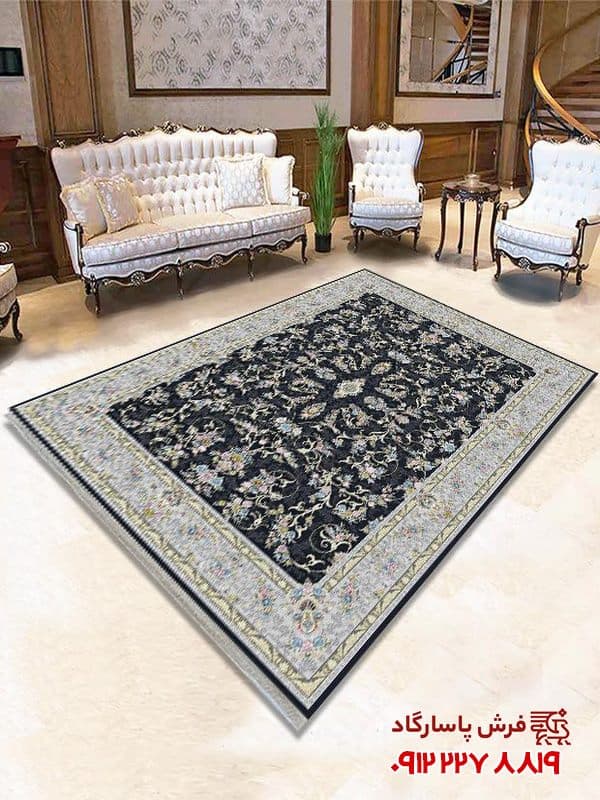 فرش سرمه‌ ای طرح افشان 700 شانه تراکم 2550 کد 722