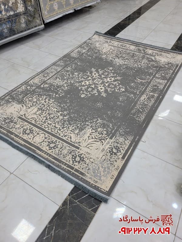 فرش کهنه نما طوسی طلایی بافت لوپ مدل 4301 — تصویر ۴