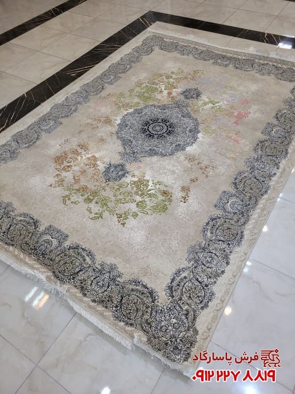 فرش ساده طوسی سبز وینتیج 1200 شانه