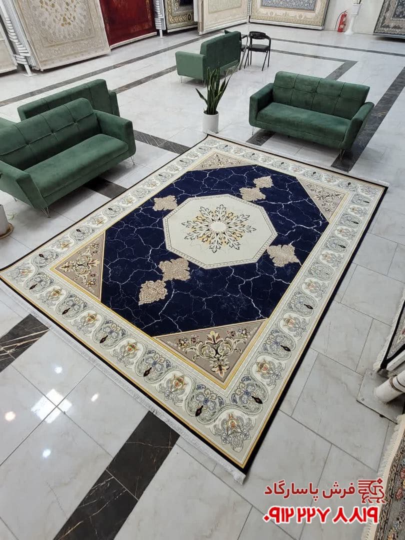 فرش جدید سرمه ای 1200 شانه تراکم 3600 طرح زنوس