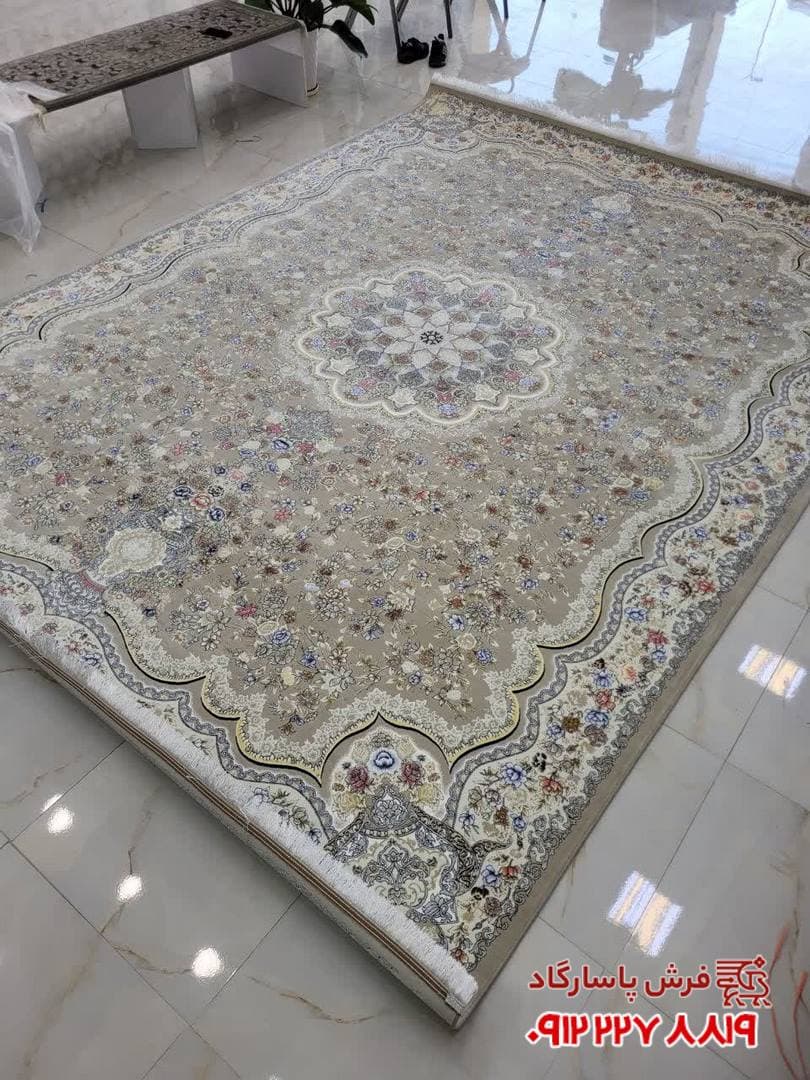 فرش جدید باغ گل زمینه بژ 1200 شانه مسطح