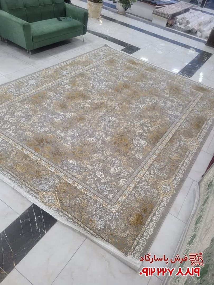فرش وینتیج طلاکوبی 700 شانه طرح آریان نسکافه ای — تصویر ۶