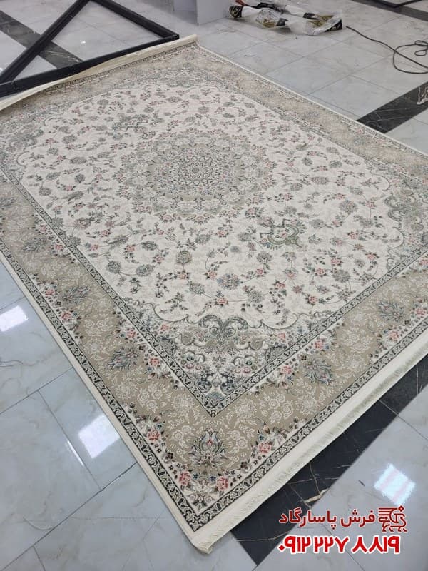 فرش دستباف کرم رنگ 1200 شانه طرح لیان — تصویر ۴