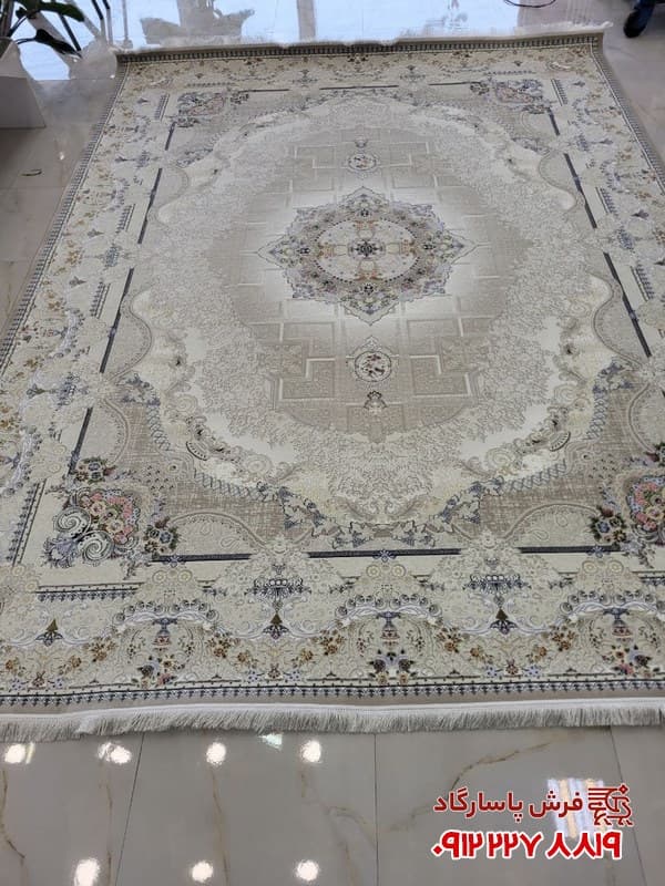 فرش کلاسیک جدید 1200 شانه طرح کیان زمینه ترمه‌ای — تصویر ۶