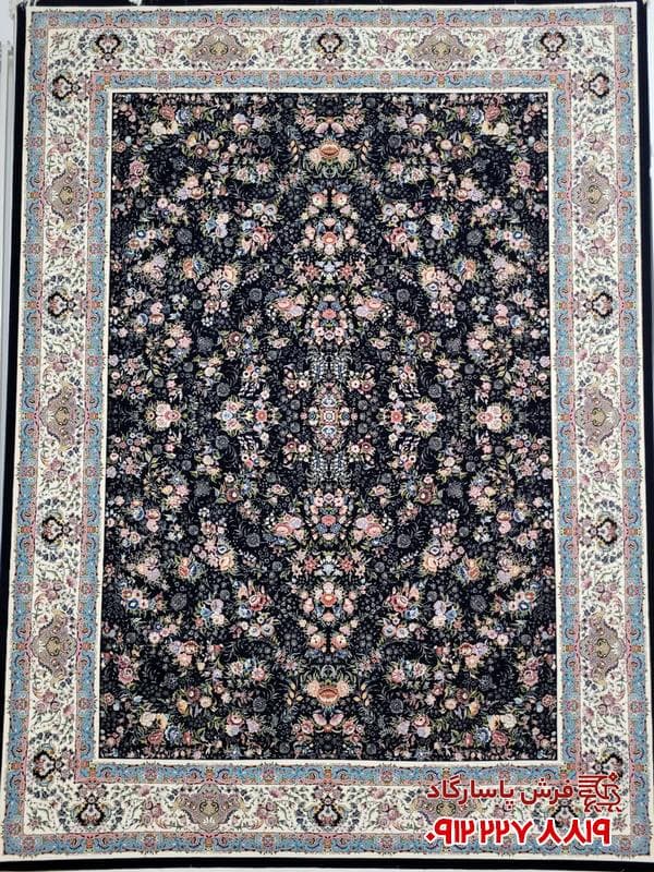 فرش باغ گل سرمه ای | افشان 1200 شانه گل برجسته — تصویر ۲