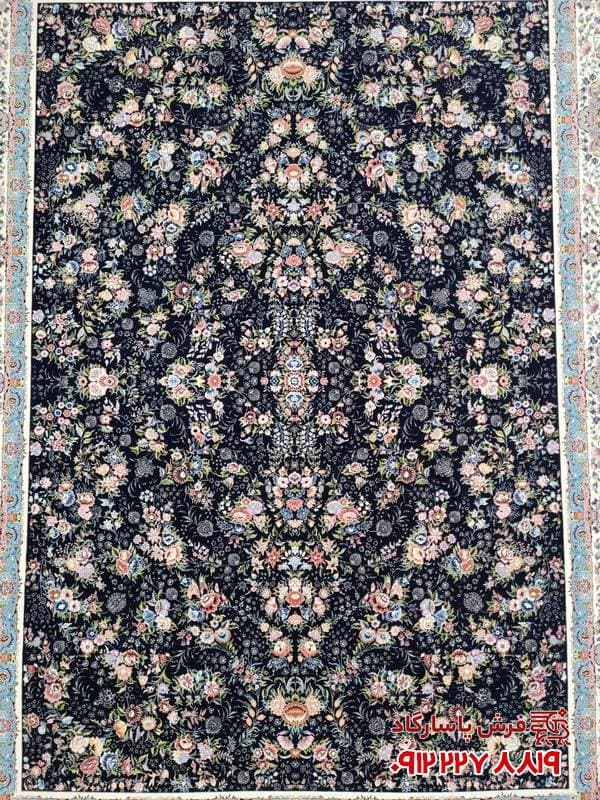 فرش باغ گل سرمه ای | افشان 1200 شانه گل برجسته — تصویر ۳