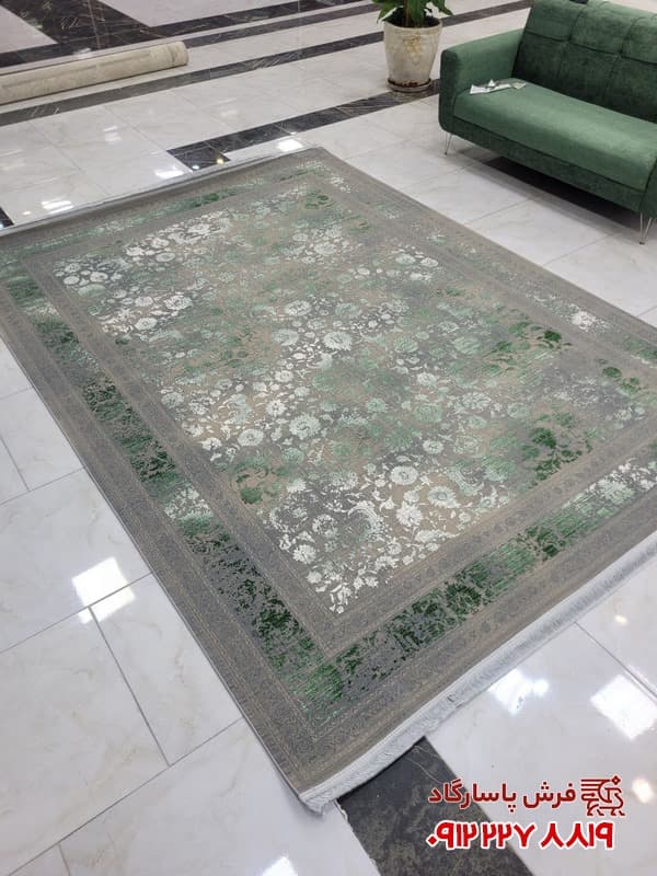 فرش افشان دودی سبز 1200 شانه گل برجسته — تصویر ۹