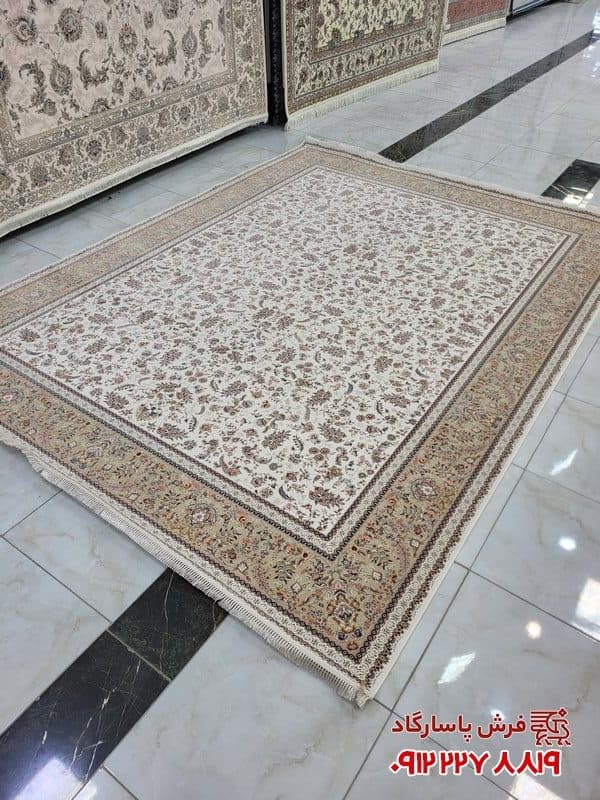 فرش 1500 شانه افشان کرم تراکم 4500 طرح دستباف