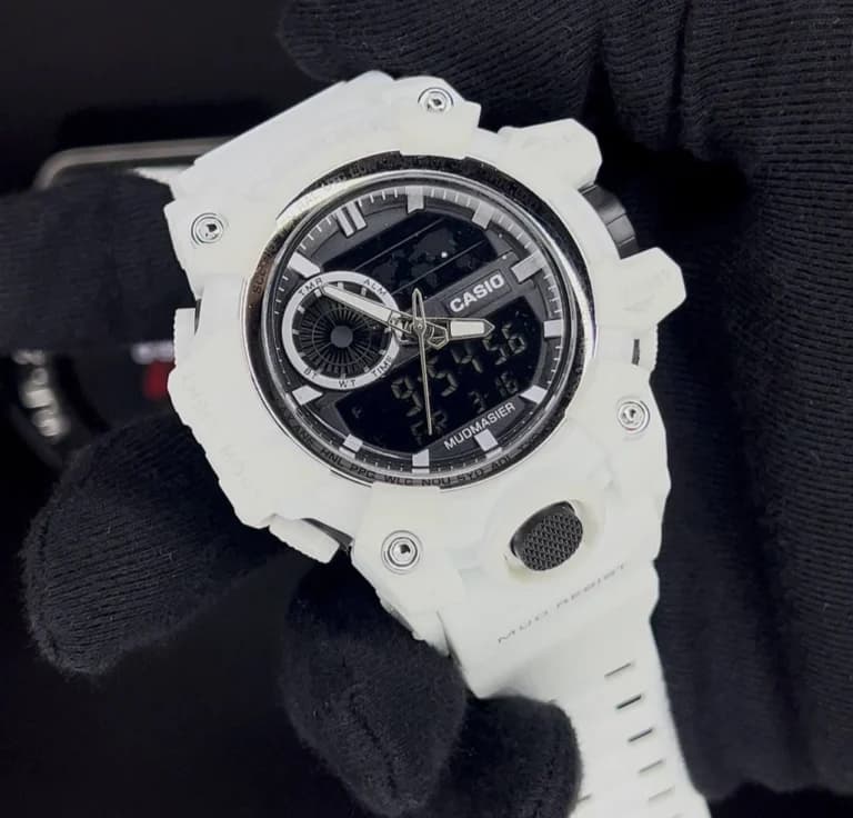 ساعت کاسیو جی شاک 4112 دو زمانه ژاپن سفید G SHOCK جنس سیلیکون