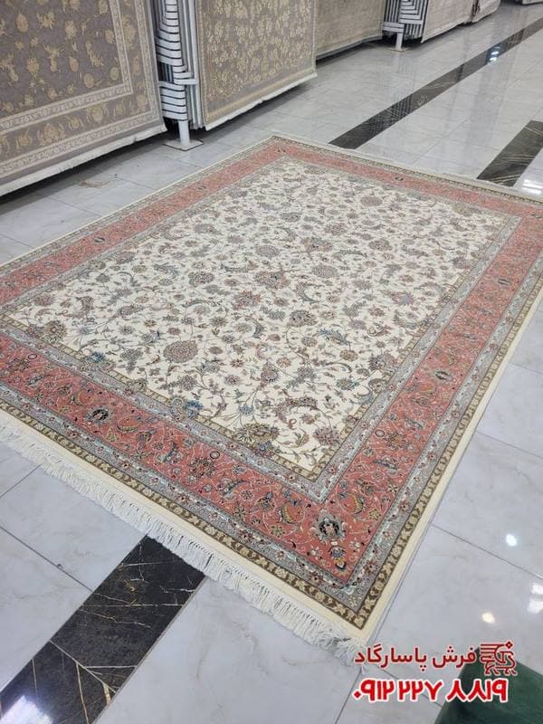فرش ماشینی کرم رنگ افشان دستباف 700 شانه کاشان