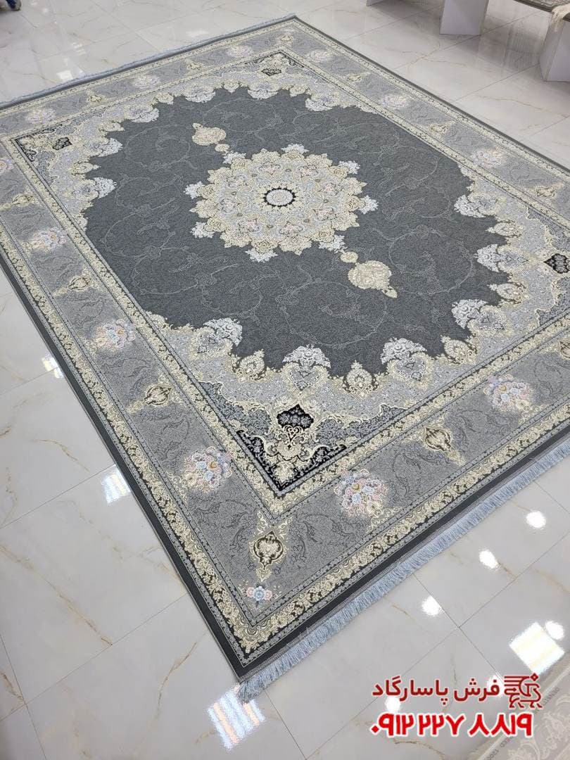 فرش نازنین دودی 1500 شانه طرح جدید طلاکوب