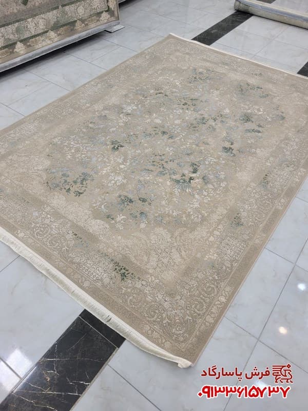 فرش وینتیج طوسی سبز 1200 شانه ماشینی — تصویر ۲