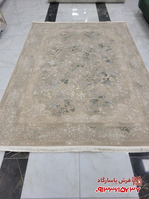 فرش وینتیج طوسی سبز 1200 شانه ماشینی — تصویر ۴