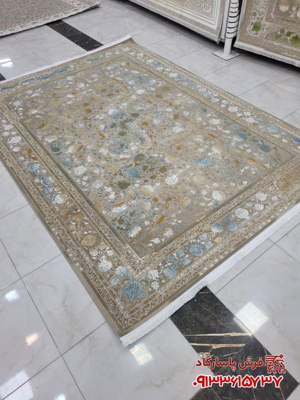 فرش آبی طلایی 1200 شانه وینتیج تراکم 3600