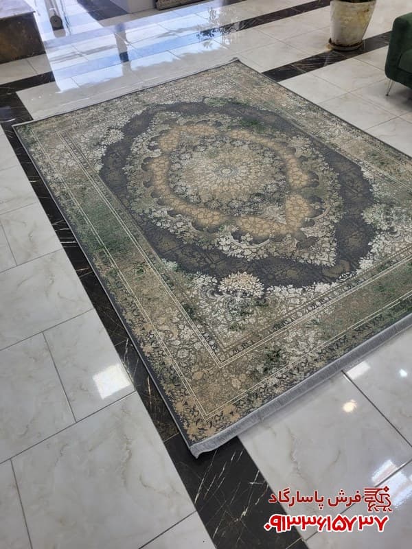 فرش وینتیج دودی سبز 1200 شانه مدرن — تصویر ۷