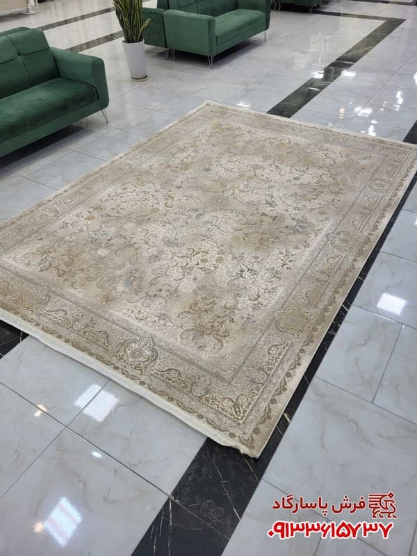 فرش وینتیج افشان صدفی 1200 شانه گل ابریشم