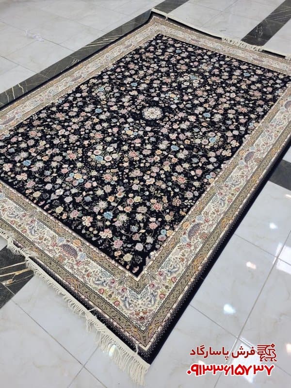 فرش افشان گل رنگی 1200 شانه طرح سعادت سرمه ای